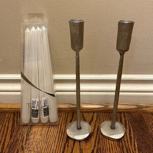 Pewter Candlesticks and Candles